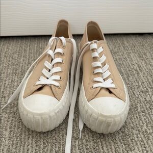 Beige Sneakers with White Laces